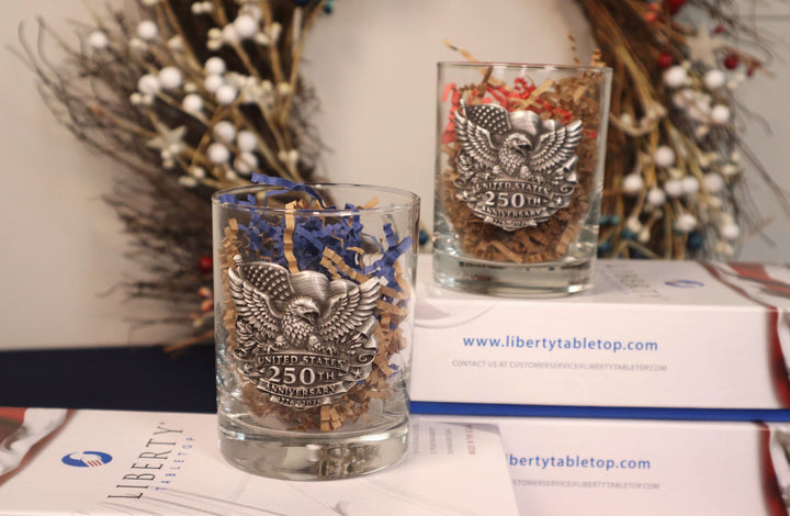 American Eagle Short Lowball Whiskey Glasses – America 250 Celebration Set of 2