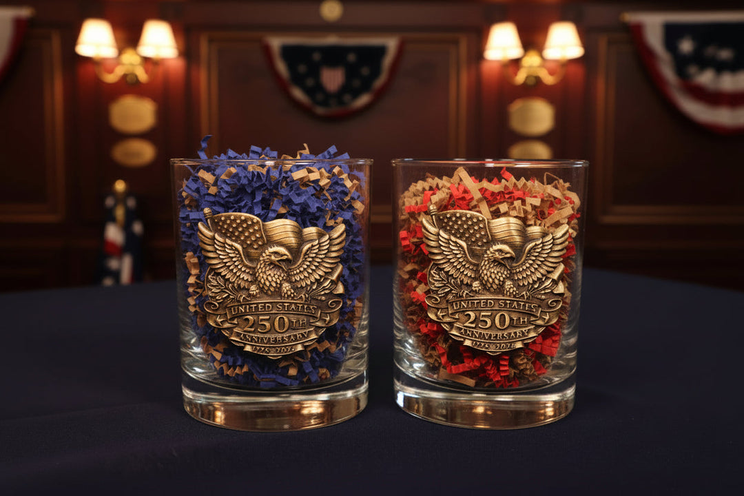 American Eagle Short Lowball Whiskey Glasses – America 250 Celebration Set of 2