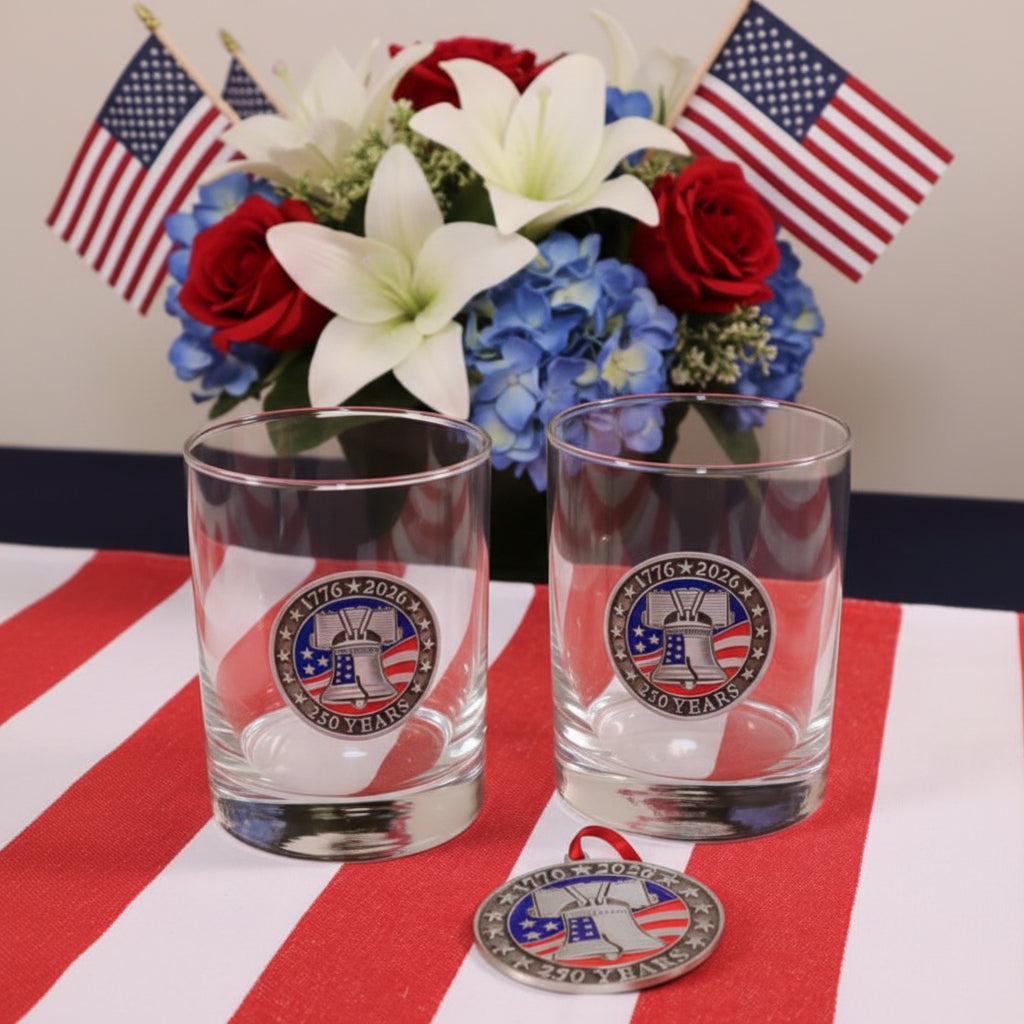 Liberty Bell Set - Whiskey Short (2) Glasses and Ornament