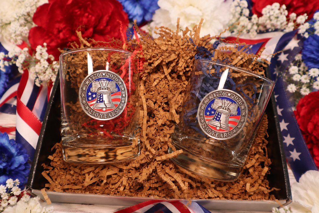 Liberty Bell Short Whiskey Glasses – America 250 Celebration Set of 2