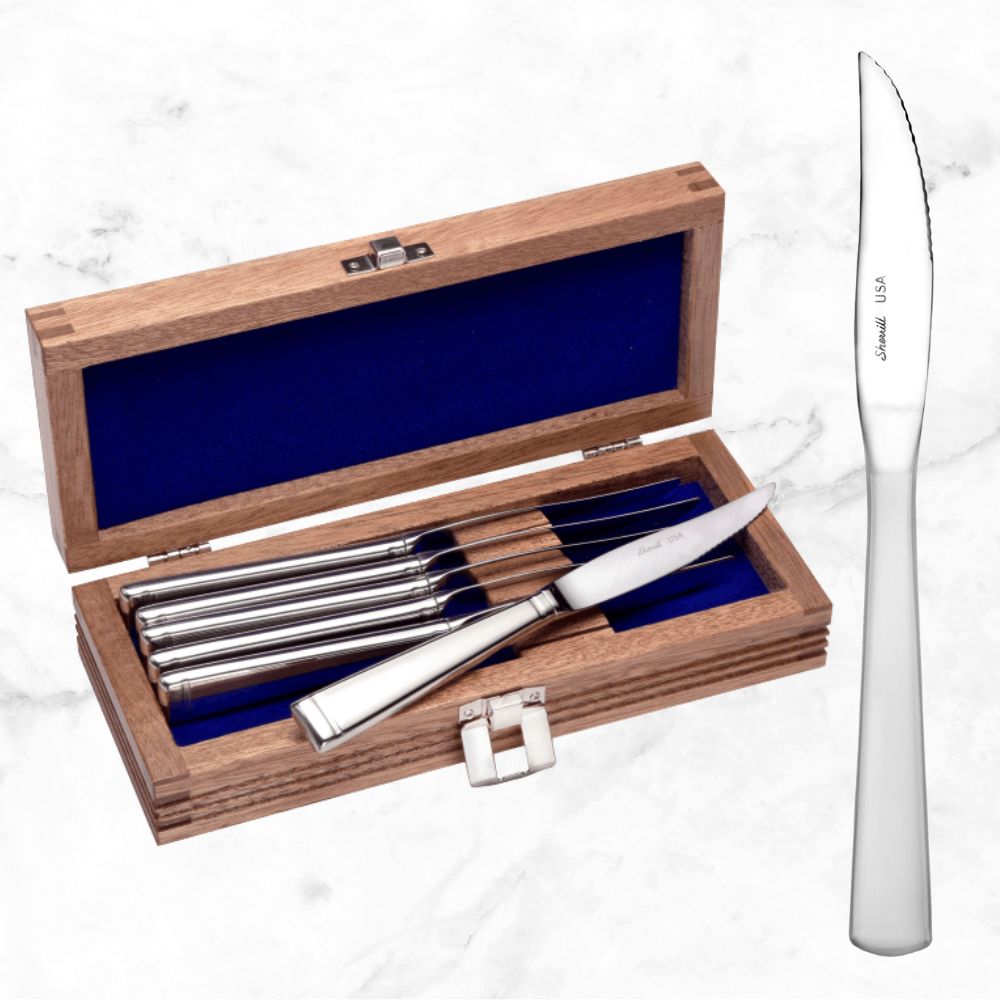 Satin America - Solid Handle Steak Knife Set Of 6 With Chest