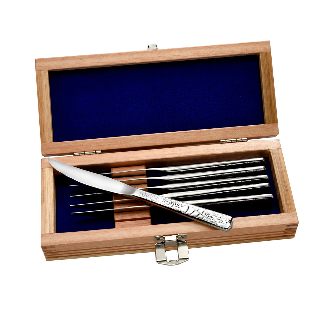 NEW! American Liberty Solid Handle Steak Knife "We the People" Set of 6 with Presentation Chest