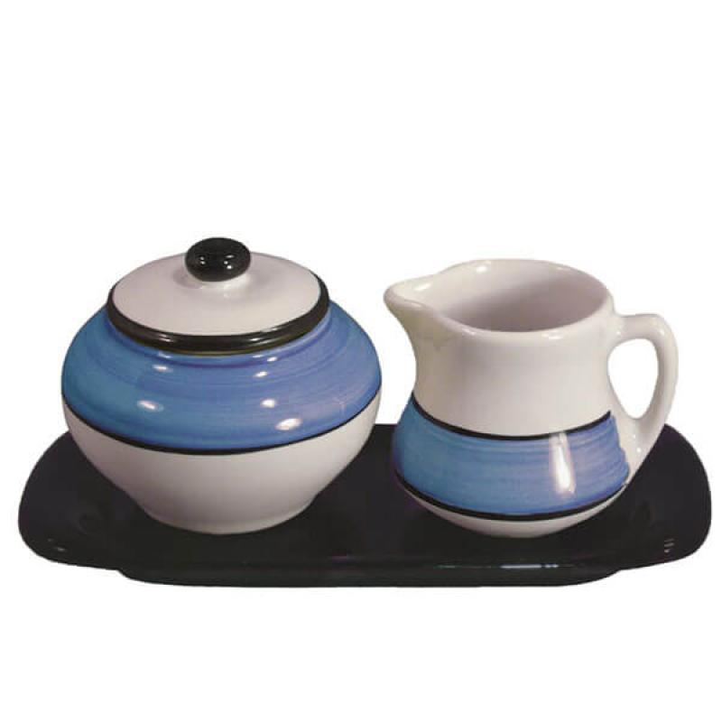 Sugar Creamer Set on Tray in Blue Spree