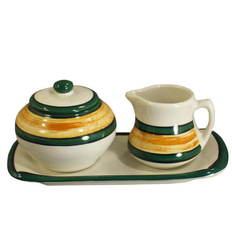Sugar Creamer Set on Tray in Terra Patina